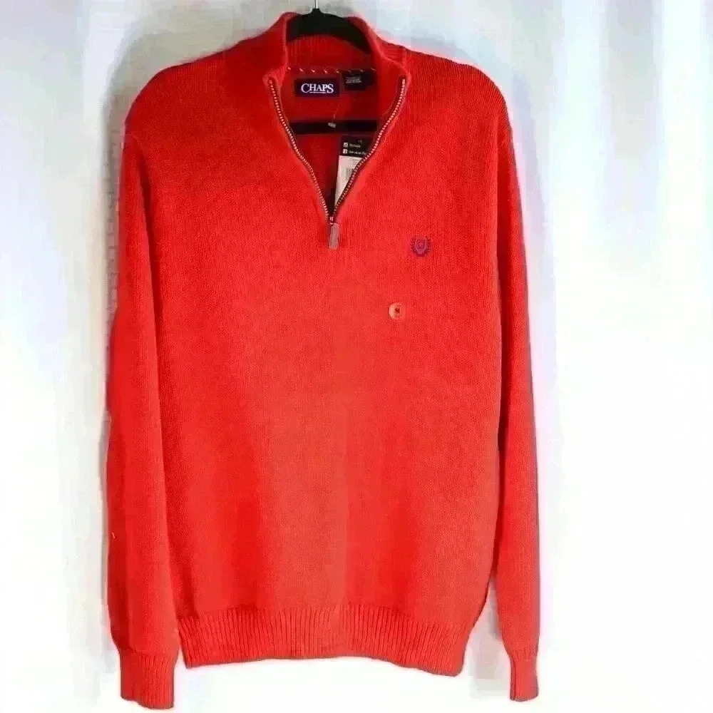 NWT Chaps Size M Red 100% Cotton 1/4 zip mock neck sweater